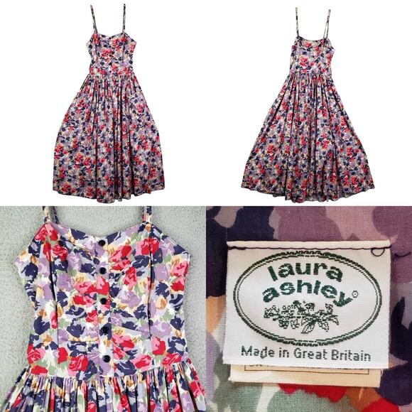 Laura Ashley Dresses & Skirts - Vintage Laura Ashley Sun Dress Floral Sleeveless Cotton Size 8 Garden Party